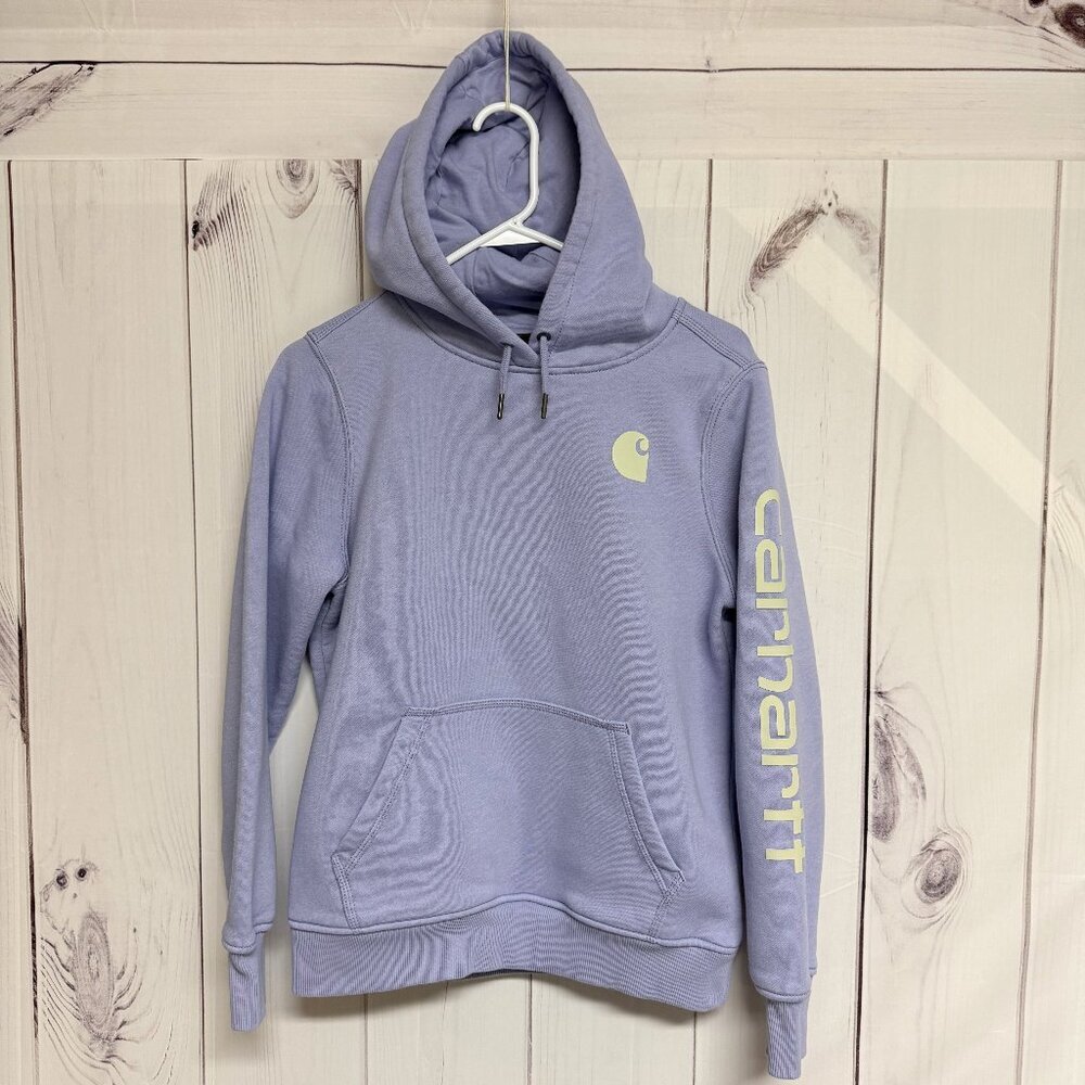 Carhartt‎ Women’s Relaxed Fit Logo Sleeve Hoodie Medium Lavender EUC
